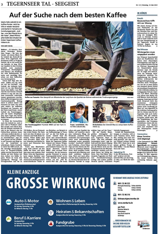 Auf der Suche nach dem besten Kaffee (Tegernseer Zeitung 19.05.2020)