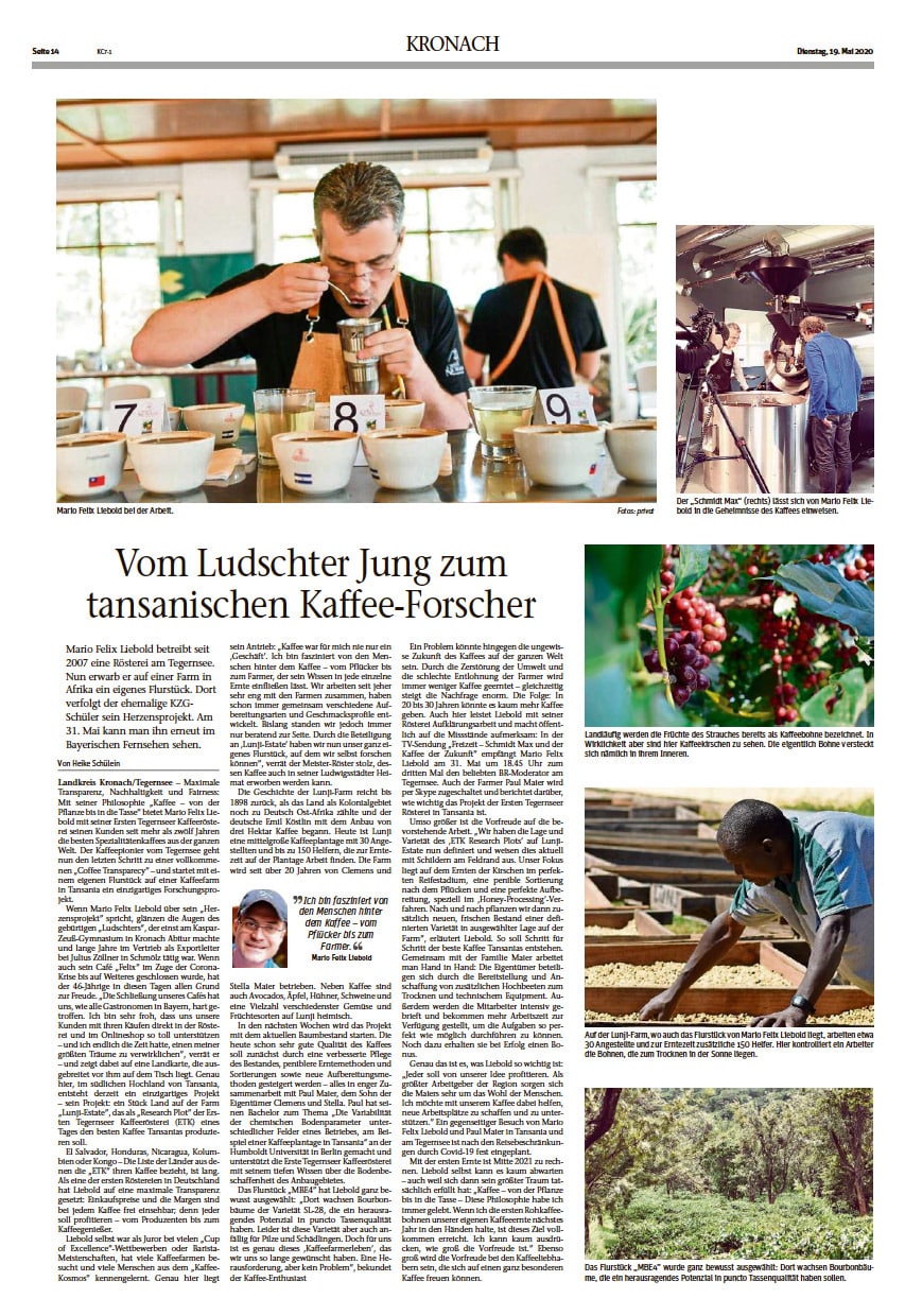 Vom Ludschter Jung zum tansanischen Kaffee-Forscher (Zeitungsartikel Kronach 19.05.2020)