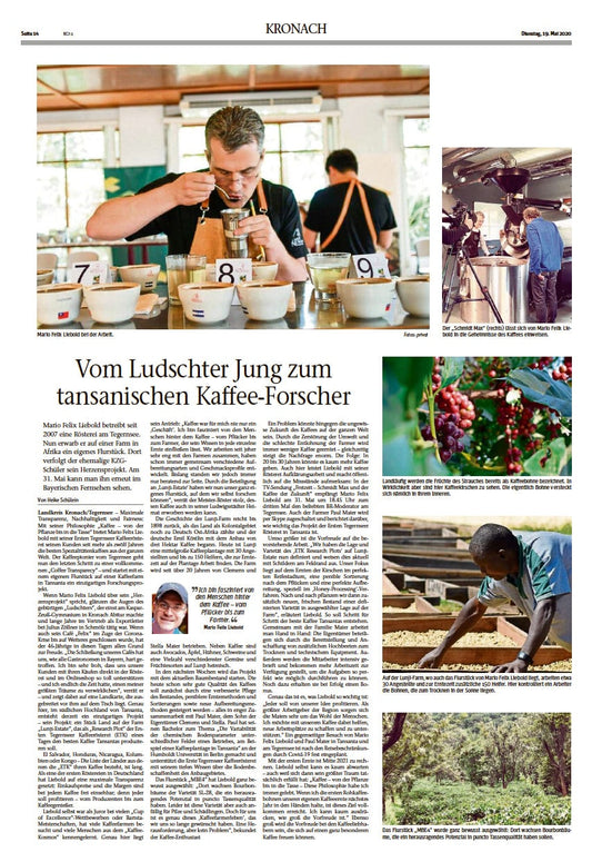 Vom Ludschter Jung zum tansanischen Kaffee-Forscher (Zeitungsartikel Kronach 19.05.2020)