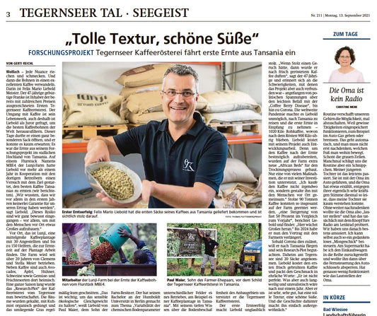 FORSCHUNGSPROJEKT Tegernseer Kaffeerösterei fährt erste Ernte aus Tansania ein