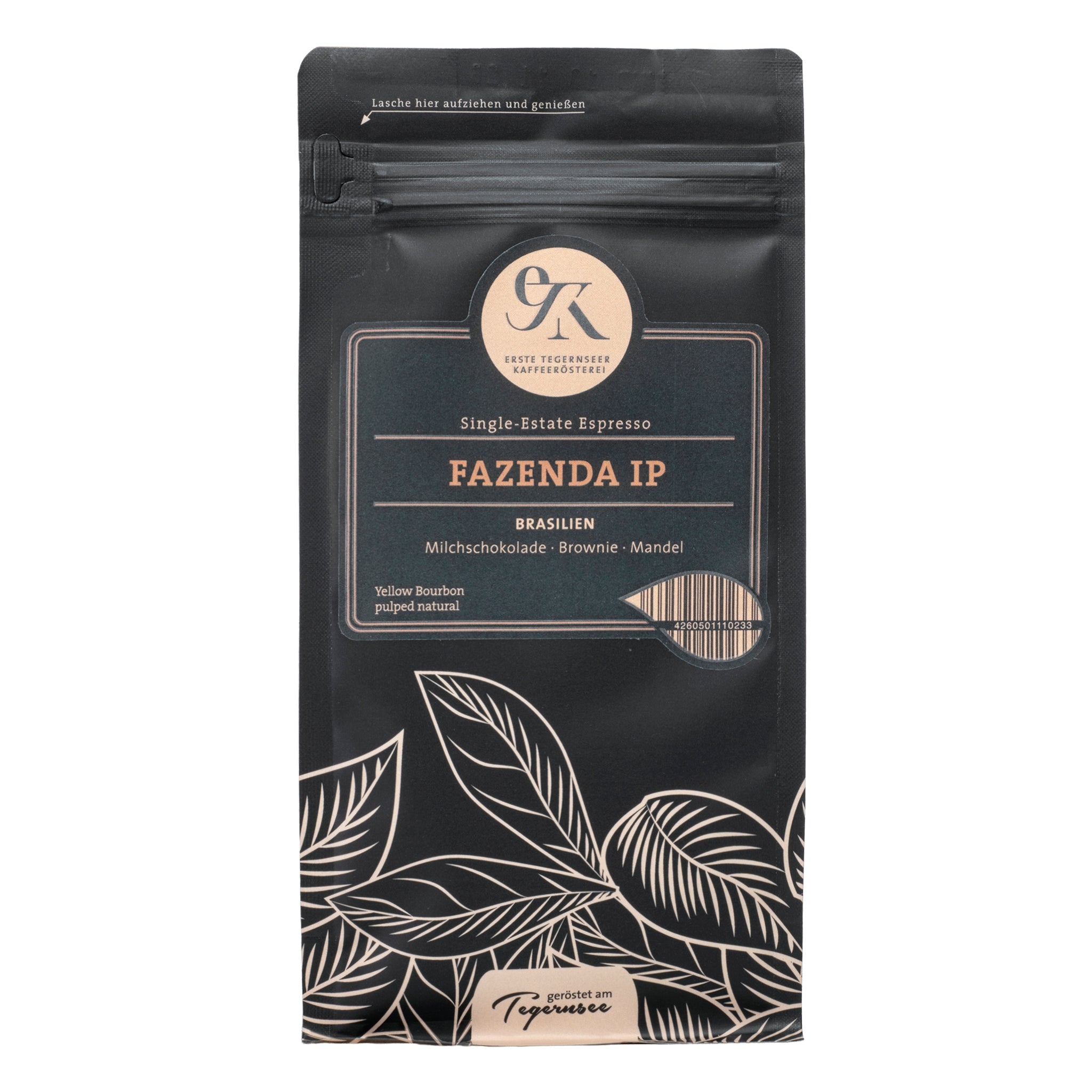 Single-Estate Espresso Fazenda IP aus Brasilien von der Ersten Tegernseer Kaffeerösterei mit feinen Aromen von Milchschokolade, Brownie und Mandel