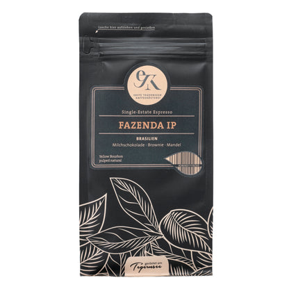 Single-Estate Espresso Fazenda IP aus Brasilien von der Ersten Tegernseer Kaffeerösterei mit feinen Aromen von Milchschokolade, Brownie und Mandel
