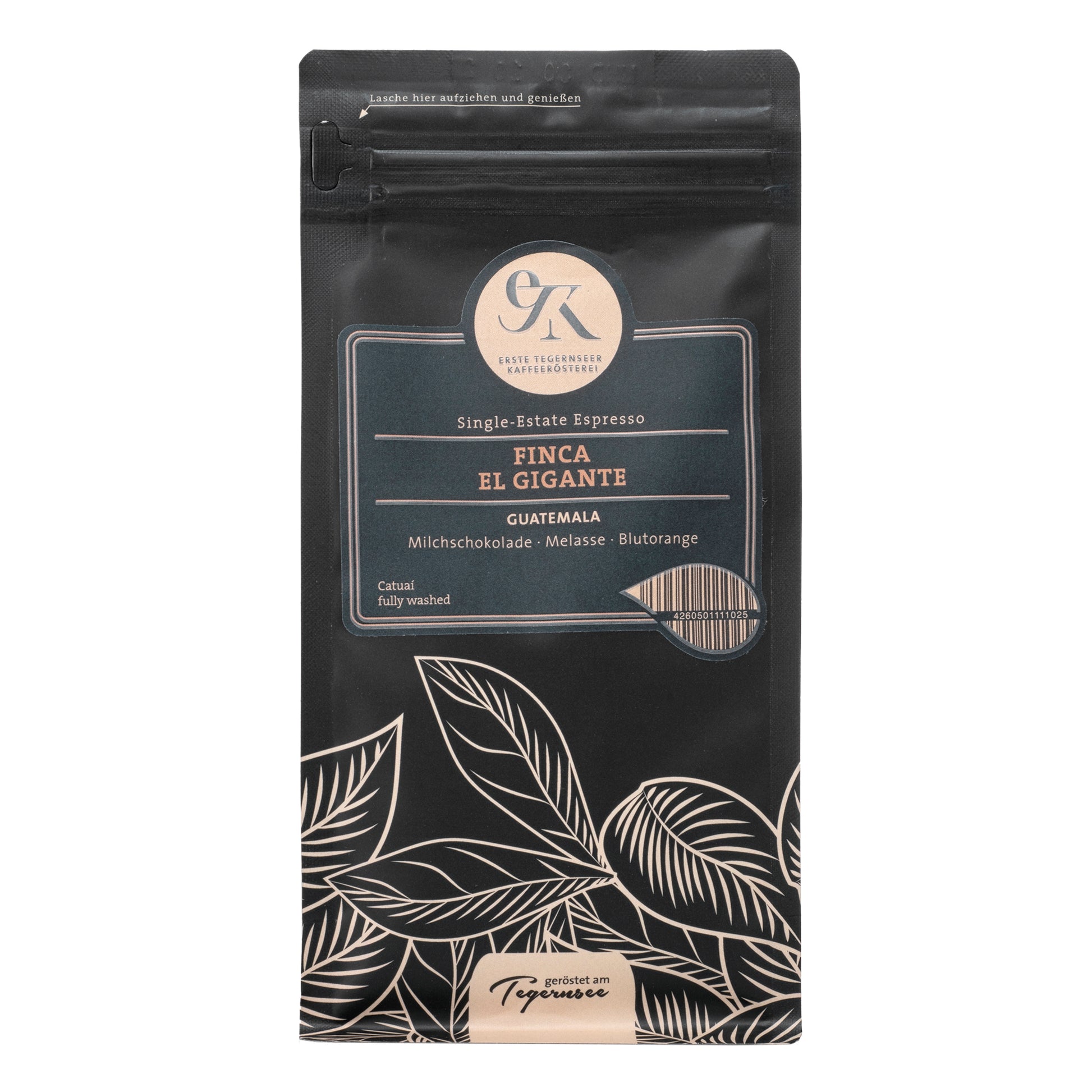 Single-Estate Espresso Finca El Gigante aus Guatemala von der Ersten Tegernseer Kaffeerösterei mit Noten von Milchschokolade, Melasse und Blutorange