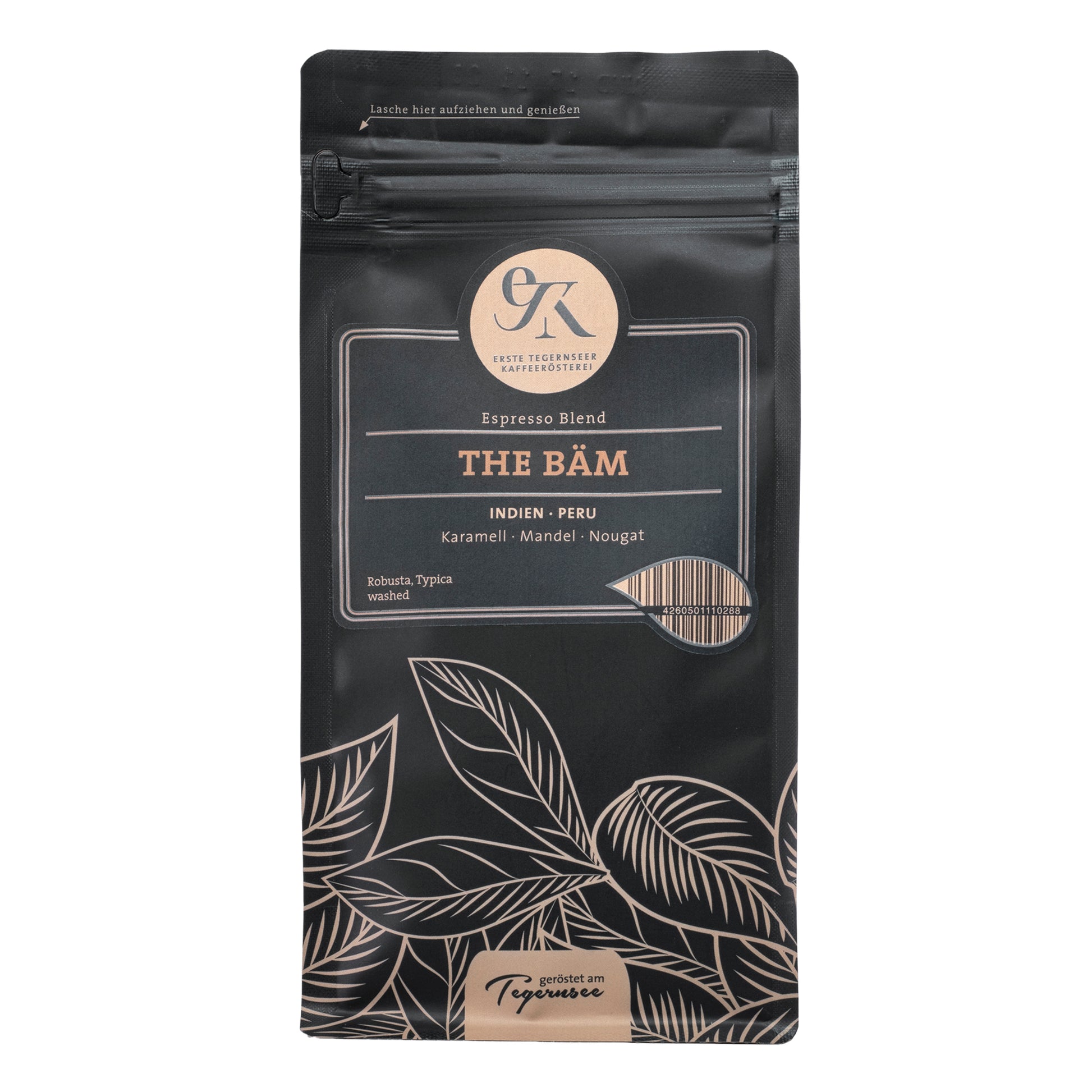 Espresso Blend The Bäm aus Indien und Peru von der Ersten Tegernseer Kaffeerösterei mit Noten von Karamell, Mandel und Nougat