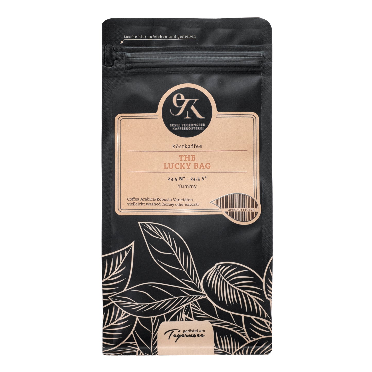 Röstkaffee Blend THE LUCKY BAG von der Ersten Tegernseer Kaffeerösterei mit verschiedenen Coffea Arabica und Robusta Varietäten und Yummy Geschmacksprofil