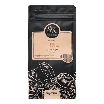 Röstkaffee Blend THE LUCKY BAG von der Ersten Tegernseer Kaffeerösterei mit verschiedenen Coffea Arabica und Robusta Varietäten und Yummy Geschmacksprofil