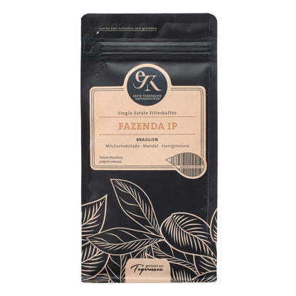 Single-Estate Filterkaffee Fazenda IP aus Brasilien von der Ersten Tegernseer Kaffeerösterei mit Nuancen von Milchschokolade, Mandel und Honigmelone