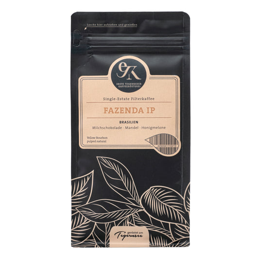 Single-Estate Filterkaffee Fazenda IP aus Brasilien von der Ersten Tegernseer Kaffeerösterei mit Nuancen von Milchschokolade, Mandel und Honigmelone
