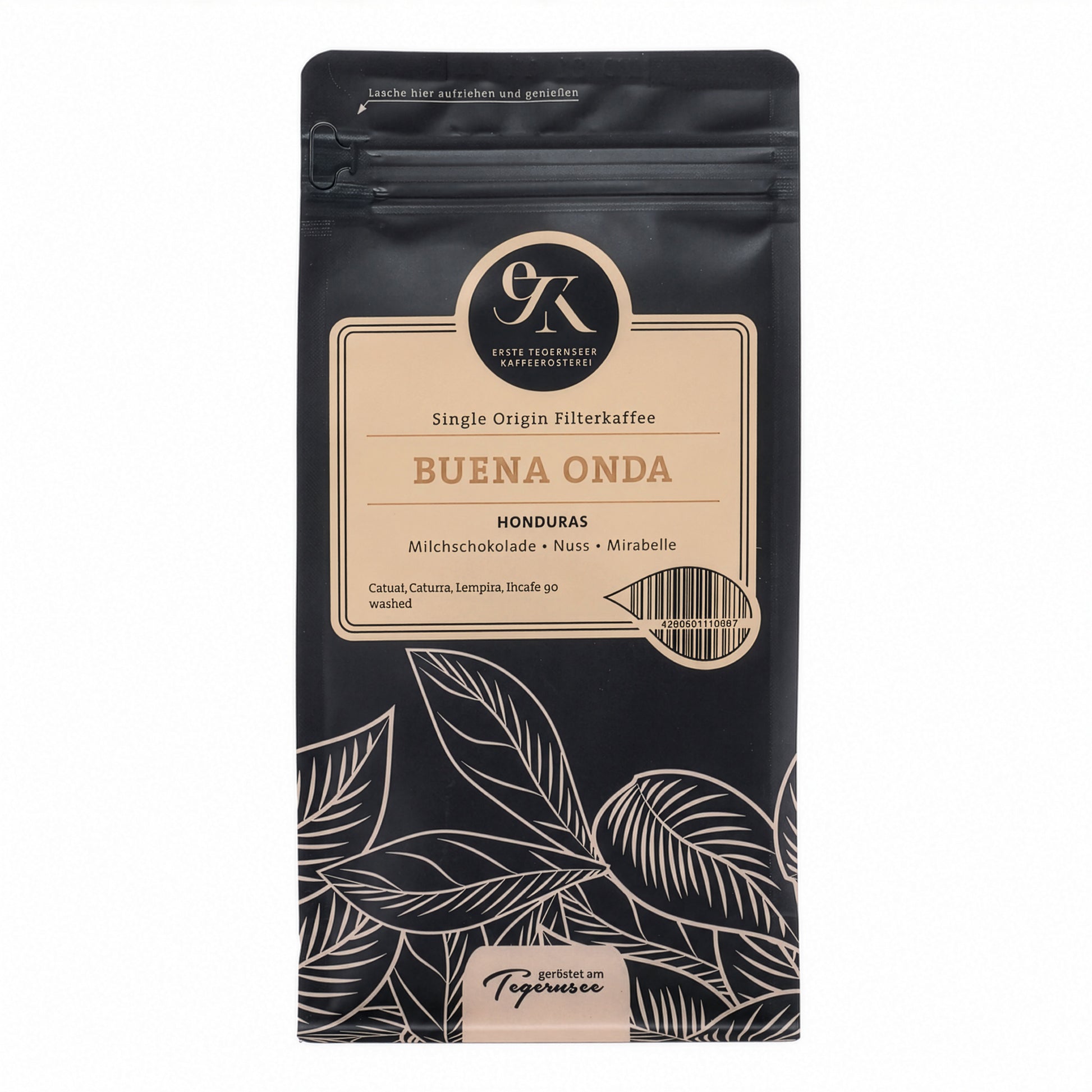 Single Origin Filterkaffee BUENA ONDA aus Honduras von der Ersten Tegernseer Kaffeerösterei mit Noten von Milchschokolade, Nuss und Mirabelle