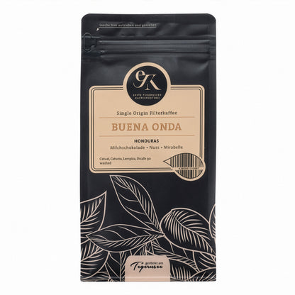 Single Origin Filterkaffee BUENA ONDA aus Honduras von der Ersten Tegernseer Kaffeerösterei mit Noten von Milchschokolade, Nuss und Mirabelle