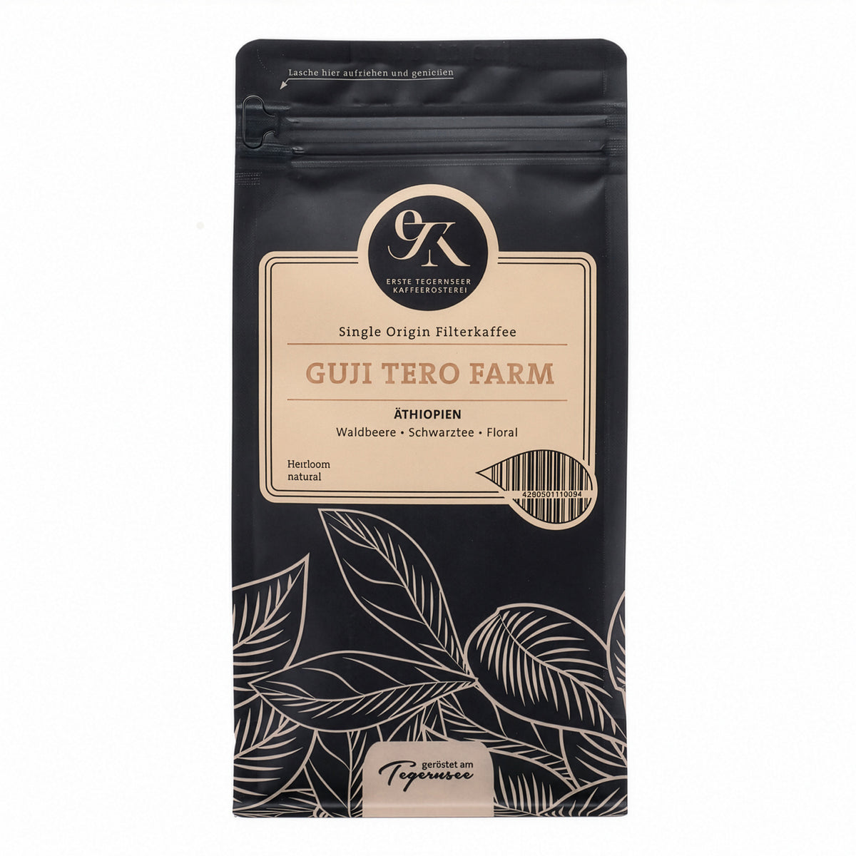 Filterkaffee von Erste Tegernseer Kaffeerösterei, Guji Tero Farm, äthiopischer Single Origin Kaffeeverpackung, frisch geröstet