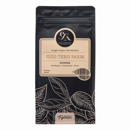 Filterkaffee von Erste Tegernseer Kaffeerösterei, Guji Tero Farm, äthiopischer Single Origin Kaffeeverpackung, frisch geröstet